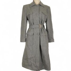 Angelica L Vtg Grey Long Wool Trench Coat Sz‎ 4 Winter Preppy Classic 1990s 90s
